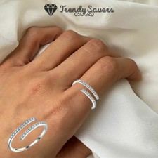 Adjustable Open Ring 925 Sterling Silver Cubic Zirconia Wrap Rings For Women 