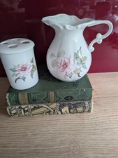Hadida Bathroom Collection English Fine Bone China  Jug & Toothbrush Holder Rose