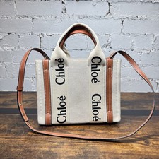 Chloe Woody Small Canvas 2way Shoulder Handbag Beige Brown