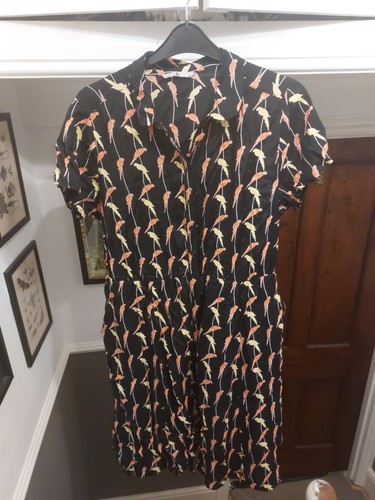 Black parrot shirt dress - black,