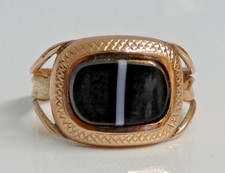 FINE ANTIQUE GEORGIAN 15ct ROSE GOLD BANDED AGATE  RING C.1817 Size M