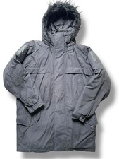 Firetrap Mens XL Black Down Feather Filled Parka Coat Jacket Hooded Faux Fur VGC