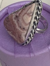 Vintage Large Rhodochrosite Gemstone  on 925 Silver Ring Size S