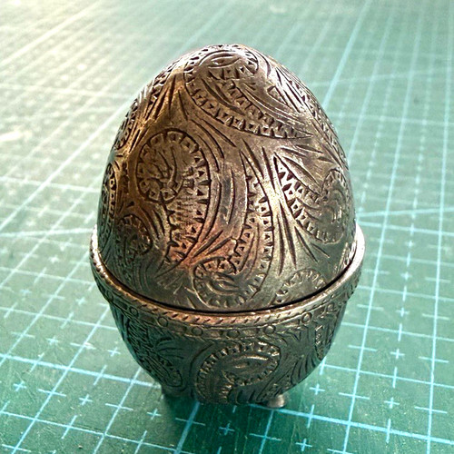 Pewter engraved egg - pewter, pin
