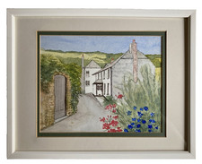 Original Watercolour Painting of Port Isaac Cornwall Rose Lane Mounted & Framed