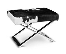 Stylish Bauhaus Cowhide Ottoman Footstool. Real Cowhide Black-White.