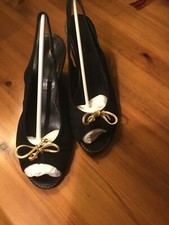 Luc Berjen Vintage Black Suede Wedge with gold bow.6(39). £10.00