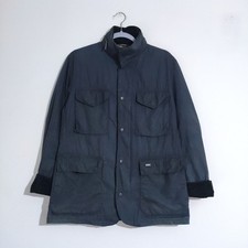 Barbour Sapper Wax Jacket Mens M Blue Waxed Cotton Tailored Fit Corduroy Outdoor