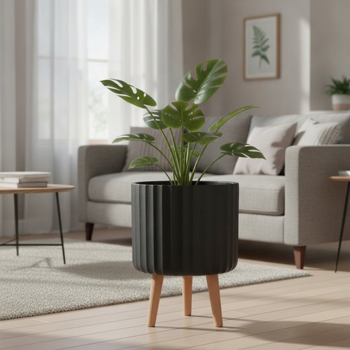 Black fiberstone indoor plant - black,