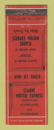 Matchbook cover clarke - -, motor