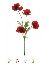 Wild Meadow Poppy Spray Silk Flower Stem with 4 Heads Quality Artificial Flowers