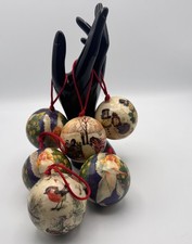 Vintage 90s Decoupage Christmas Baubles Set of 6 – Robins Angels Snowmen Sleigh