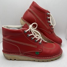 Kickers Kick Hi Red Leather Boots UK Size 8 EU 42 Shoes Mens Women's Hardly Worn