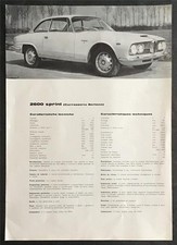 ALFA ROMEO 2600 Sprint Car Sales Specification Leaflet Aug 1964 Multi-Lingual