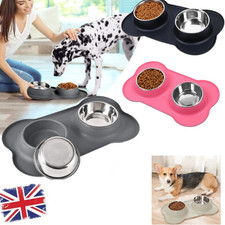 Double Pet Bowls for Dog Cat Food Water Feeder Stainless Steel Non-Slip Puppy
