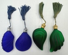 Vintage Glass Perfume Bottles 2x Cobalt Blue and 2x Green with Matching Tassels 