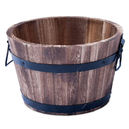 Round wooden barrel planter - round,