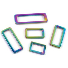 Rainbow Metal Rectangle D rings - Solid Cast loops for webbing - 18 to 50 mm