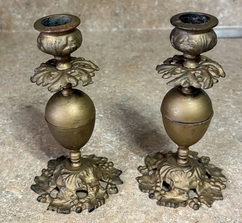 Antique cast iron metal candle - cast,