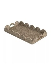 Large Wicker Scalloped Edge Serving Tray, Rectangle Tray 16" x 11.8" x 2.8"