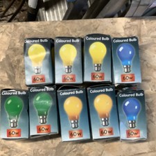 9 x Crompton 60w coloured bulbs BC-B22d, Yellow, Green, Amber, Blue-party bulbs