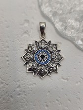Lotus Evil Eye 925 Sterling Silver Pendant Blue Stone Protective Amulet