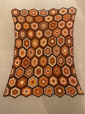 Vintage 1970’s Original Crochet Afghan Blanket/Throw - Orange  Hexagon - VGC!
