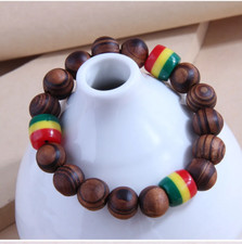 UNISEX RASTA/JAMAICAN/ETHNIC/AFRICAN STYLE 12MM WOOD & RESIN BEACH WEAR BRACELET