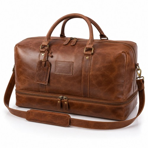 Genuine leather travel duffel - leather,