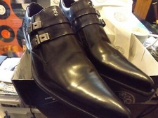 Men's Black Leather bnib uk11 eu 46 winklepickers buckle and silver heels.