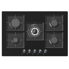 electriQ 75cm 5 Burner Gas on Glass Hob - Black EQGH755GGBLK