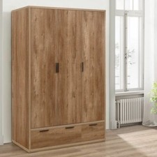 Combination Wardrobe, Stockwell Rustic Oak 3 Door 185 cm x 120 cm x 58 cm