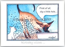 Siamese Cat art birthday card