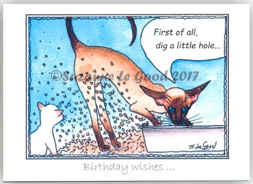 Siamese cat art birthday card - art,