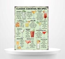 Classic cocktail Menu recipe metal wall sign plaque home bar man cave wine bar