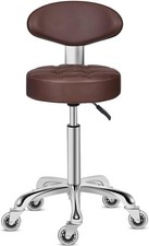Rolling Stool Chair Salon Task Seat PU Leather Dual-wheel Casters Adjustable