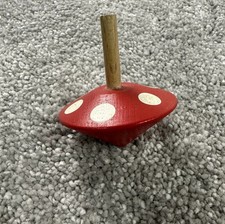 Red Mushroom Toadstool Wooden Spinning Tops Party Bag Kids Toys
