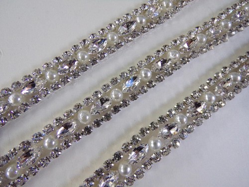 Diamante pearl beaded trim - diamante,