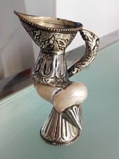 ANTIQUE  SILVER PLATE & MOTHER OF PEARL ORNATE NAUTILUS SHELL JUG 12.5 cms