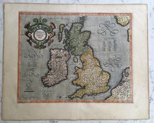 ANTIQUE RARE HAND COLORED GERALD MERCATOR MAP OF THE BRITISH ISLES GREAT BRITAIN