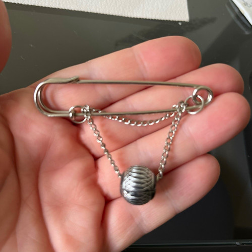 Silver metal safety pin - metal, brooch