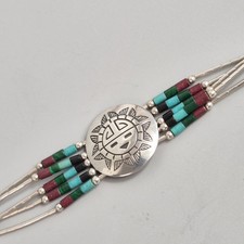 Native American Navajo Bracelet Liquid 925 Sterling Silver Beaded Statement