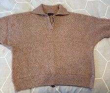 Ladies Brown Beige Ribbed Knitted Collar Batwing Sleeve Jumper Sz L NWOT Et Vous