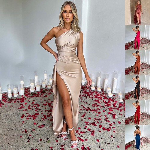 One shoulder satin maxi - one-shoulder,