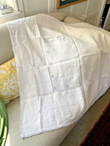 Cream linen embroidered