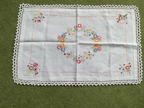 Vintage hand embroidered table - hand,