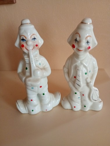 Pair vintage porcelain clowns - vintage,