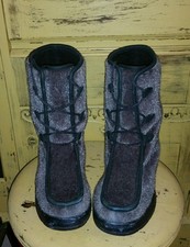 LL BEAN GRAY FAUX FUR MUKLUK BOOTS WINTER LADIES BOOTS 9 M WOOL FUR LINED VEGAN