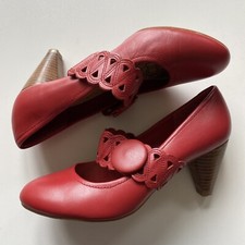 LOTUS Shoes Size 5 UK Red Leather Women Cone Heel Ladies EU 38