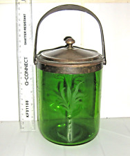 WMF Art Nouveau Biscuit Barrel Silver Plate & Etched / Cut Green Glass Design